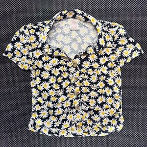 Girls Black Daisy Print Button-Up Top